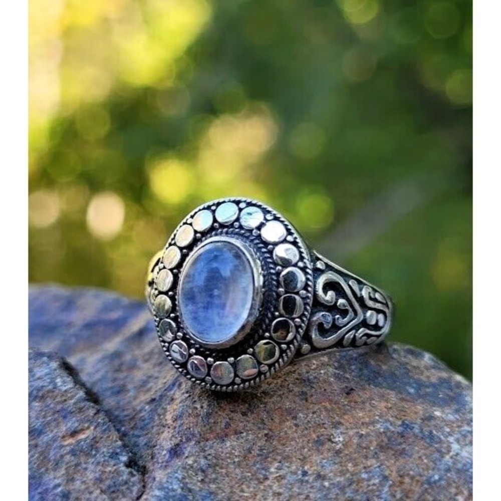 Rainbow Moonstone Sterling Silver 925 Heart Energy Ring 9 Bali Beach Seaside